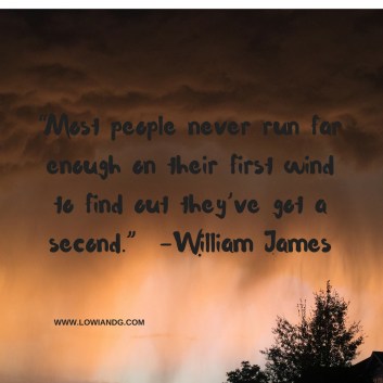 “Most people never run far enough on their first wind to find out they’ve got a second.” –William James